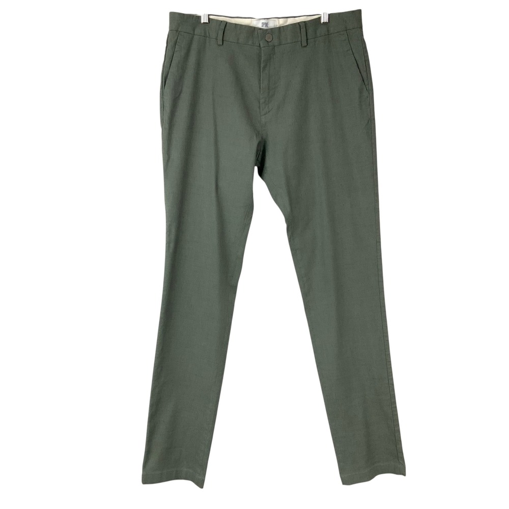 Spoke Linen Lights Olive Green Trousers 35 Button Zip Fly Build A Tailored Pants